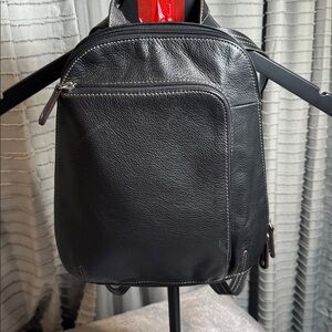 Tignanello Black Leather Bag with Gold Interior